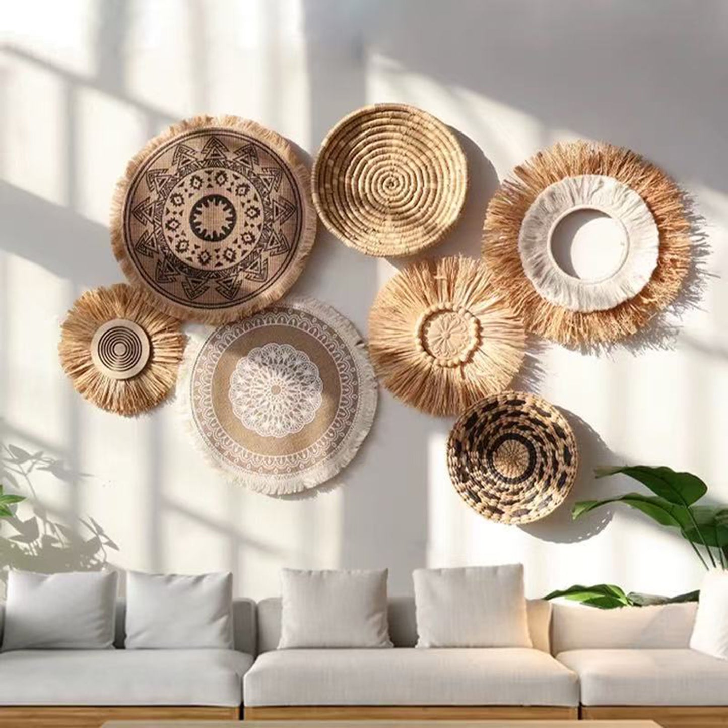 Loomveil Bohemian Wall Hanging | Handwoven Straw & Rattan Decor | For Vacation Rentals, Hotels & Restaurants | Wall Art Background Decor