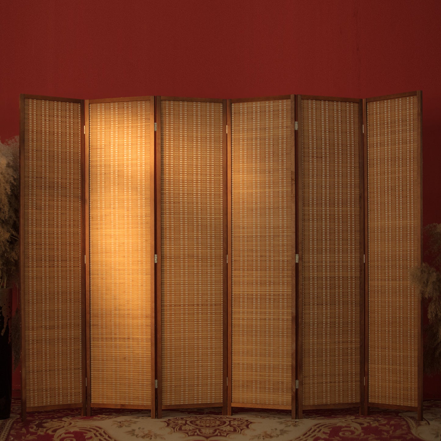 Loomveil 6 Panel Divider Screen Bamboo Room Divider Panel Screen for Room Seperation,67 inch Height