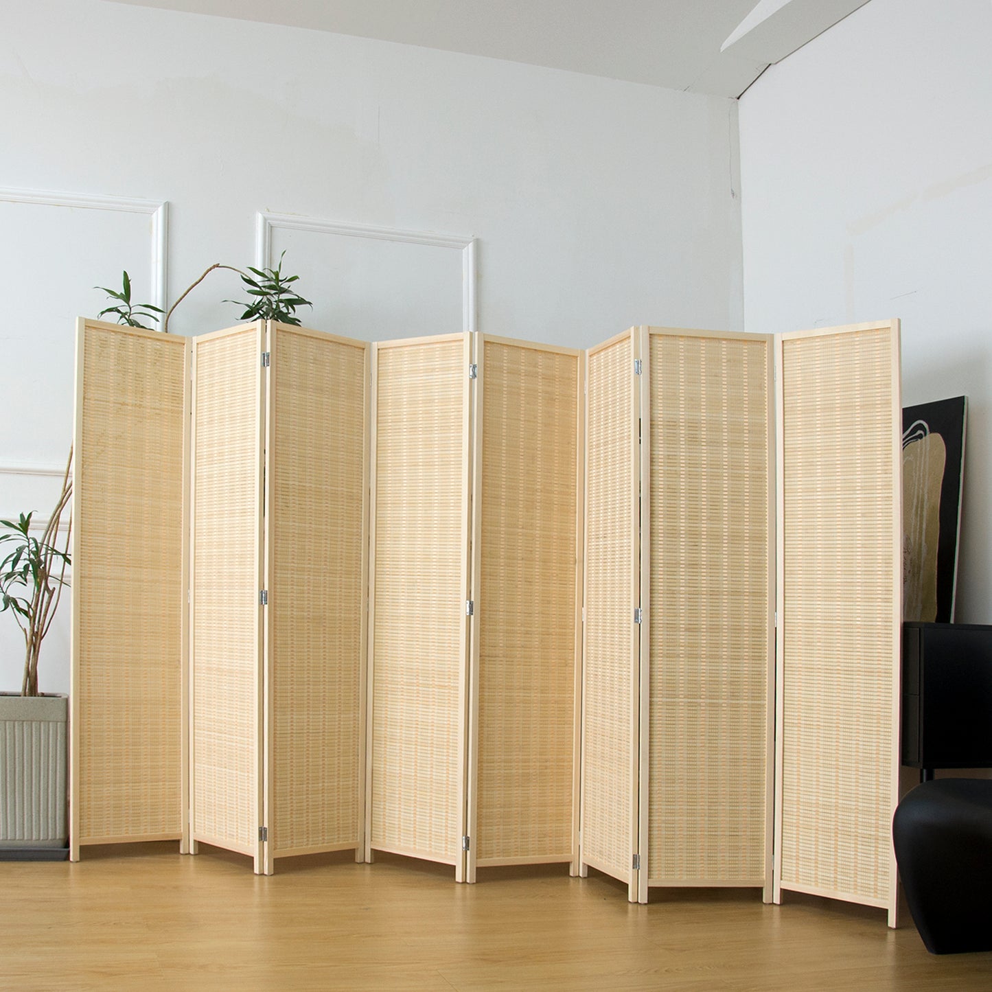 Loomveil 8 Panel Divider Screen Bamboo Room Divider Panel Screen for Room Seperation,Beige,67 inch Height