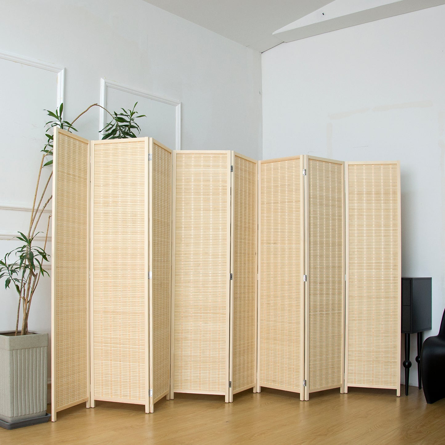 Loomveil 8 Panel Divider Screen Bamboo Room Divider Panel Screen for Room Seperation,Beige,67 inch Height