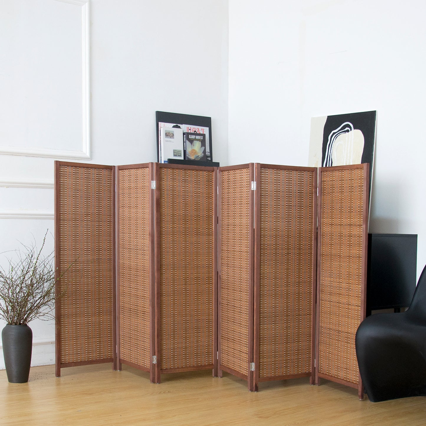 Loomveil 6 Panel Divider Screen Bamboo Room Divider Short Panel Screen for Room Seperation,47.2 inch Height