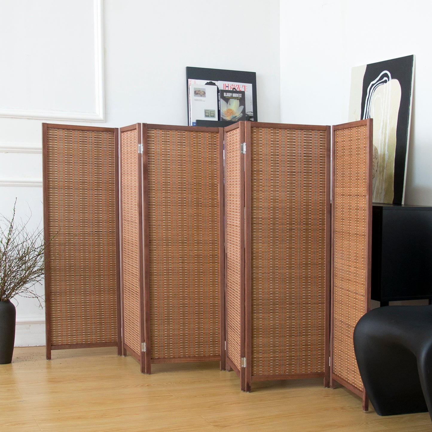 Loomveil 6 Panel Divider Screen Bamboo Room Divider Short Panel Screen for Room Seperation,47.2 inch Height