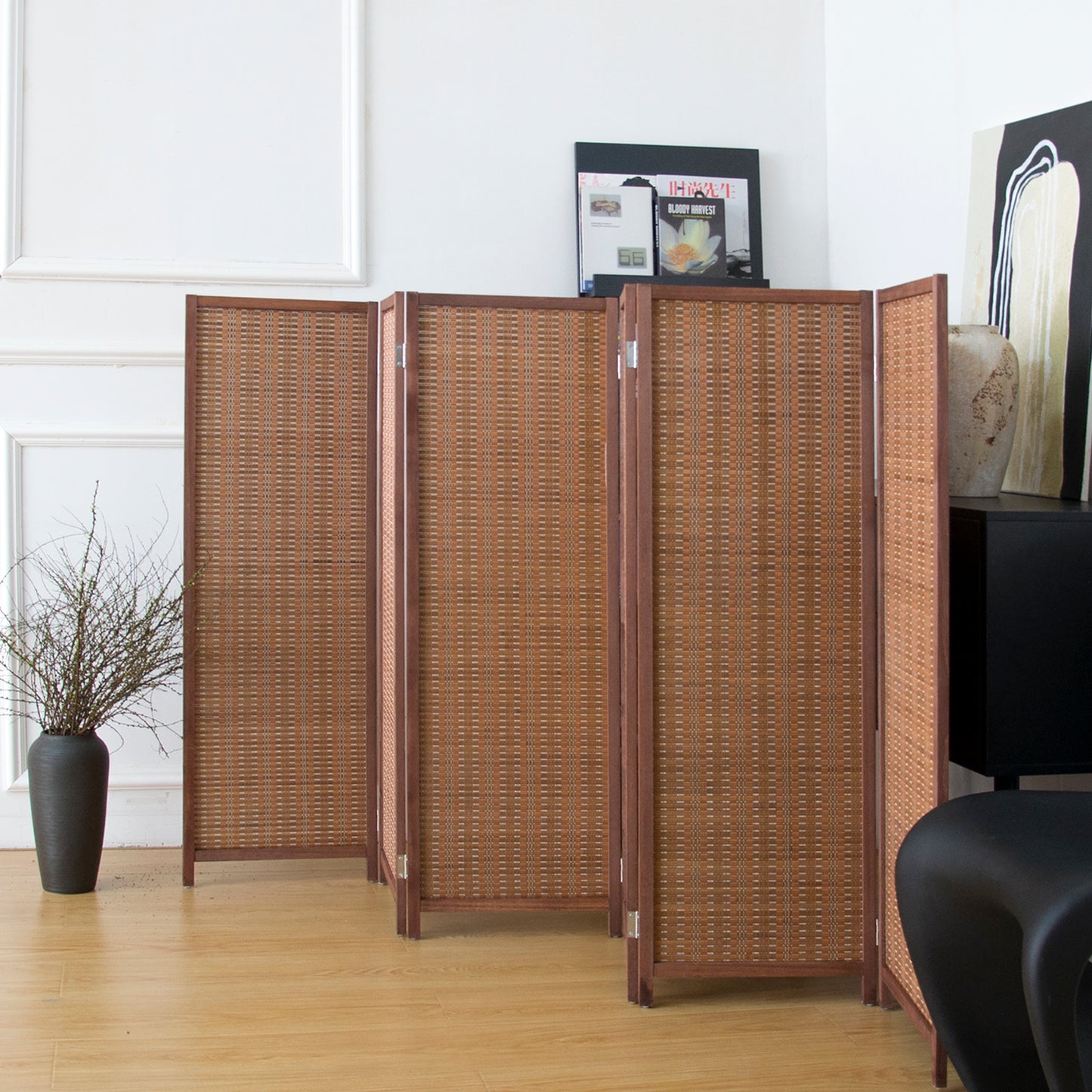 Loomveil 6 Panel Divider Screen Bamboo Room Divider Short Panel Screen for Room Seperation,47.2 inch Height