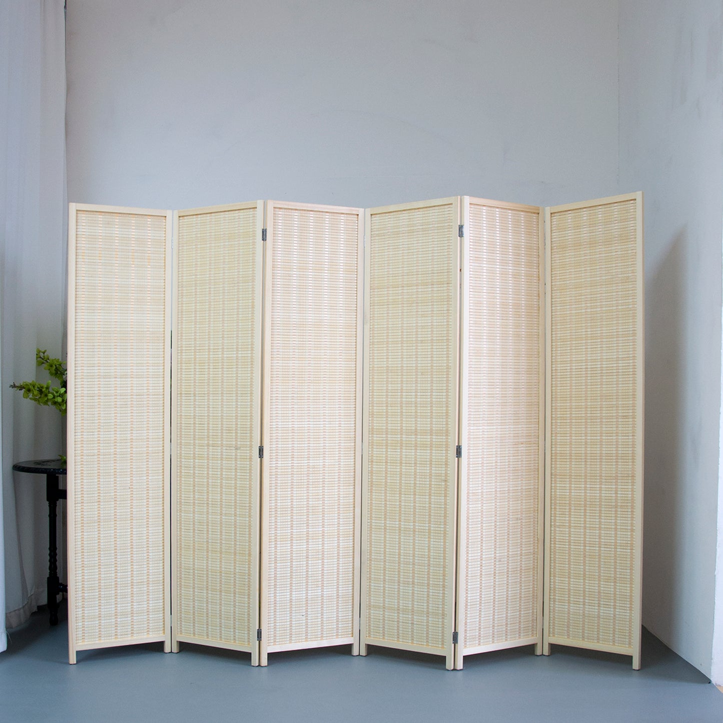 Loomveil 6 Panel Divider Screen Bamboo Room Divider Panel Screen for Room Seperation,Beige,67 inch Height