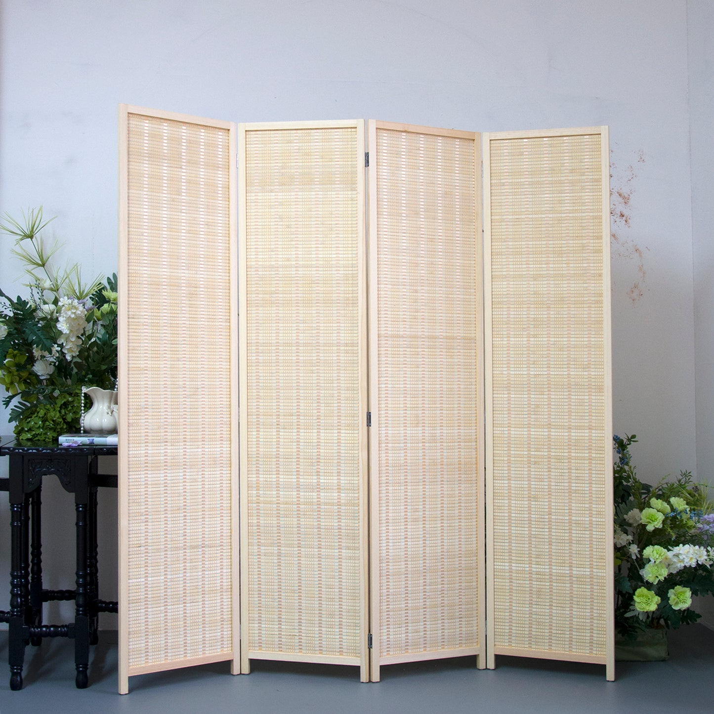 Loomveil 4 Panel Divider Screen Bamboo Room Divider Panel Screen for Room Seperation,Beige,67 inch Height