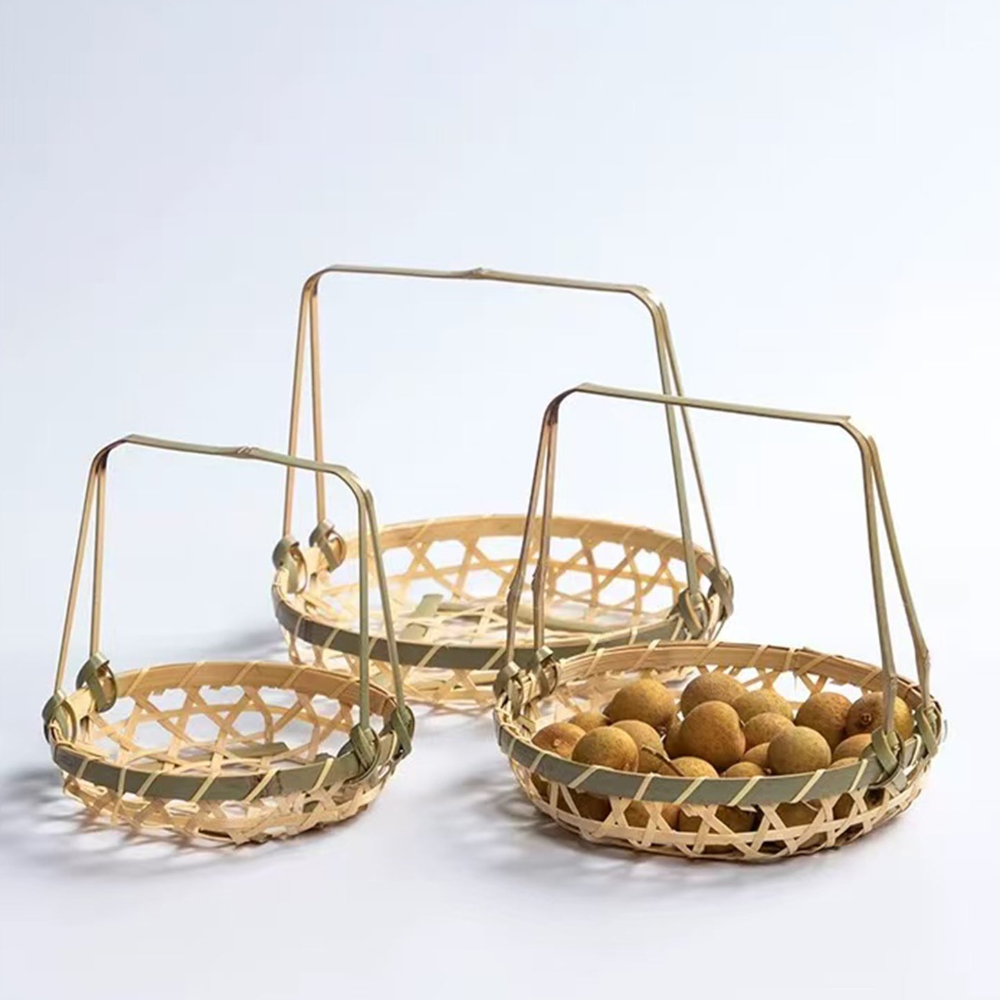 Loomveil Small Woven Bamboo Basket with Round Handle | For Tea Snacks, Fruits & Pastries | Creative Design | Multi-layer Woven Bamboo Basket