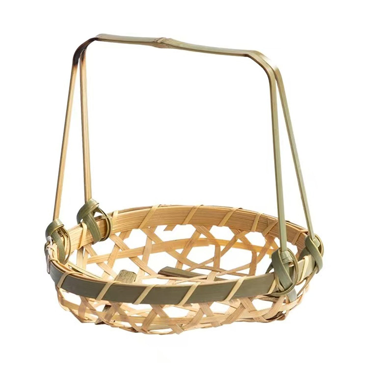 Loomveil Small Woven Bamboo Basket with Round Handle | For Tea Snacks, Fruits & Pastries | Creative Design | Multi-layer Woven Bamboo Basket