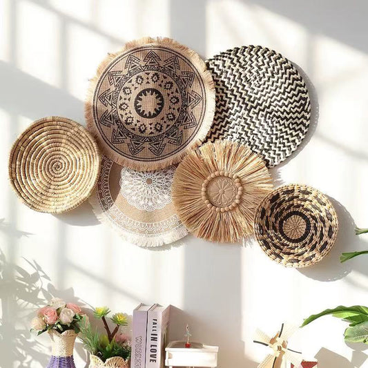 Loomveil Bohemian Wall Hanging | Handwoven Straw & Rattan Decor | For Vacation Rentals, Hotels & Restaurants | Wall Art Background Decor