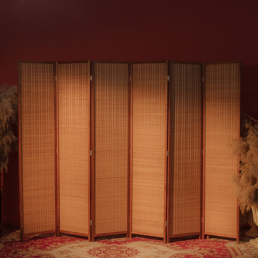 Loomveil 6 Panel Divider Screen Bamboo Room Divider Panel Screen for Room Seperation,67 inch Height