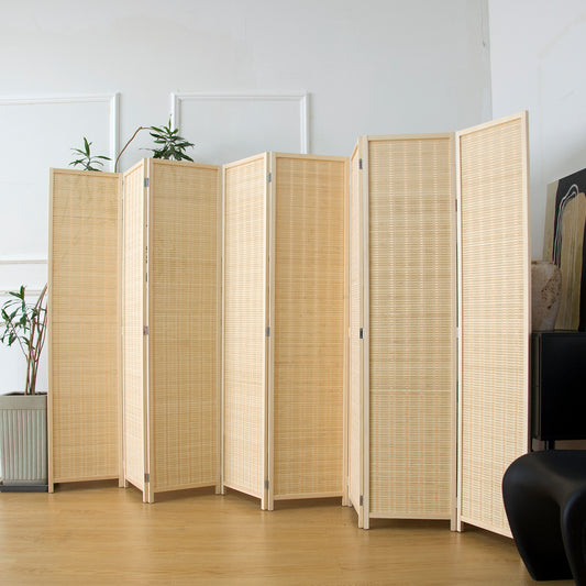 Loomveil 8 Panel Divider Screen Bamboo Room Divider Panel Screen for Room Seperation,Beige,67 inch Height