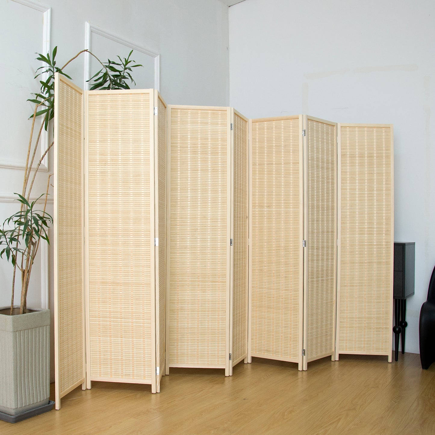 Loomveil 8 Panel Divider Screen Bamboo Room Divider Panel Screen for Room Seperation,Beige,67 inch Height