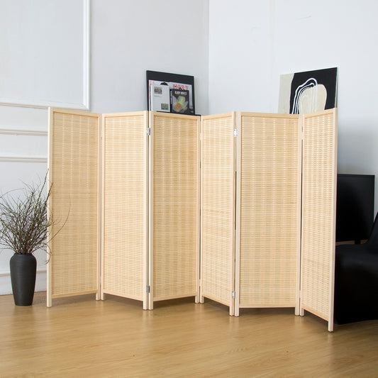 Loomveil 6 Panel Divider Screen Bamboo Room Divider Short Panel Screen for Room Seperation,Beige,47.2 inch Height