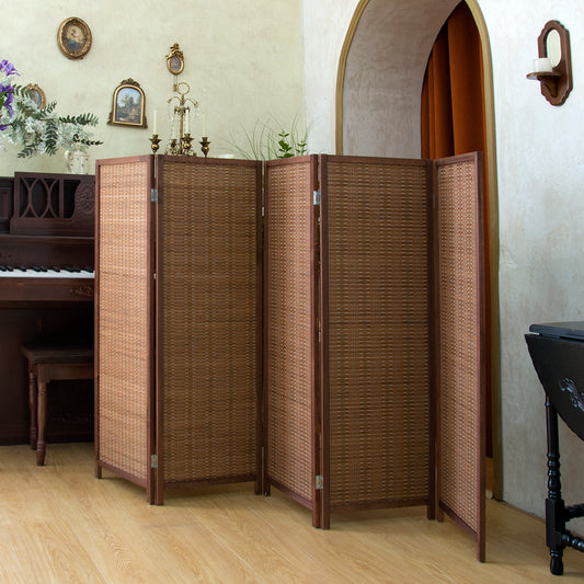Loomveil 5 Panel Divider Screen Bamboo Room Divider Short Panel Screen for Room Seperation,47.2 inch Height