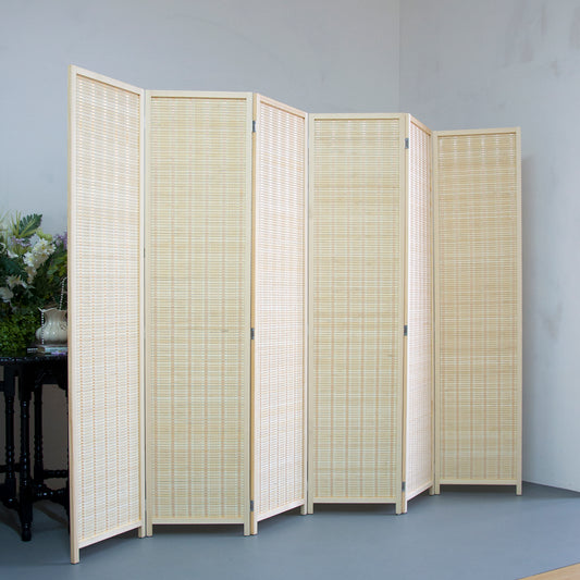 Loomveil 6 Panel Divider Screen Bamboo Room Divider Panel Screen for Room Seperation,Beige,67 inch Height