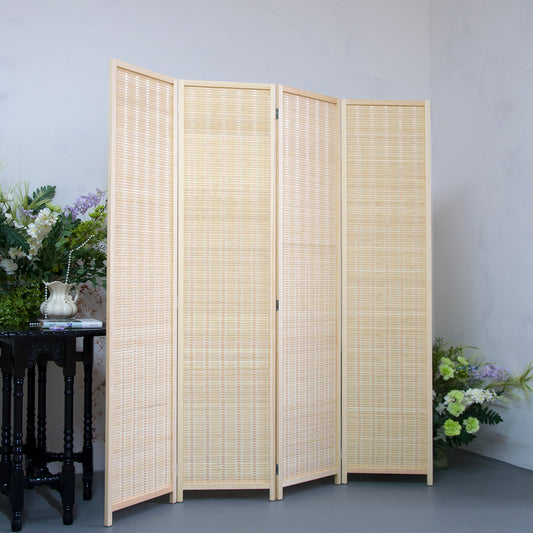 Loomveil 4 Panel Divider Screen Bamboo Room Divider Panel Screen for Room Seperation,Beige,67 inch Height