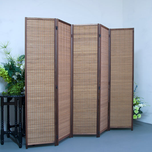 Loomveil 5 Panel Divider Screen Bamboo Room Divider Panel Screen for Room Seperation,67 inch Height