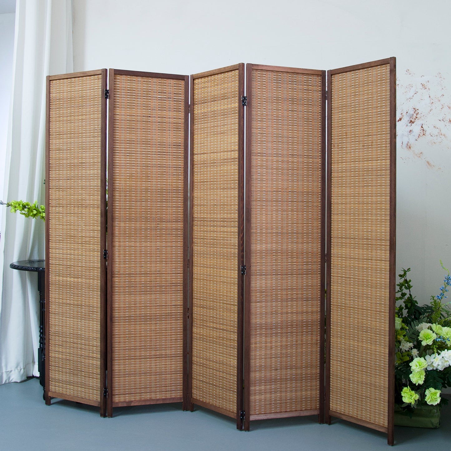 Loomveil 5 Panel Divider Screen Bamboo Room Divider Panel Screen for Room Seperation,67 inch Height