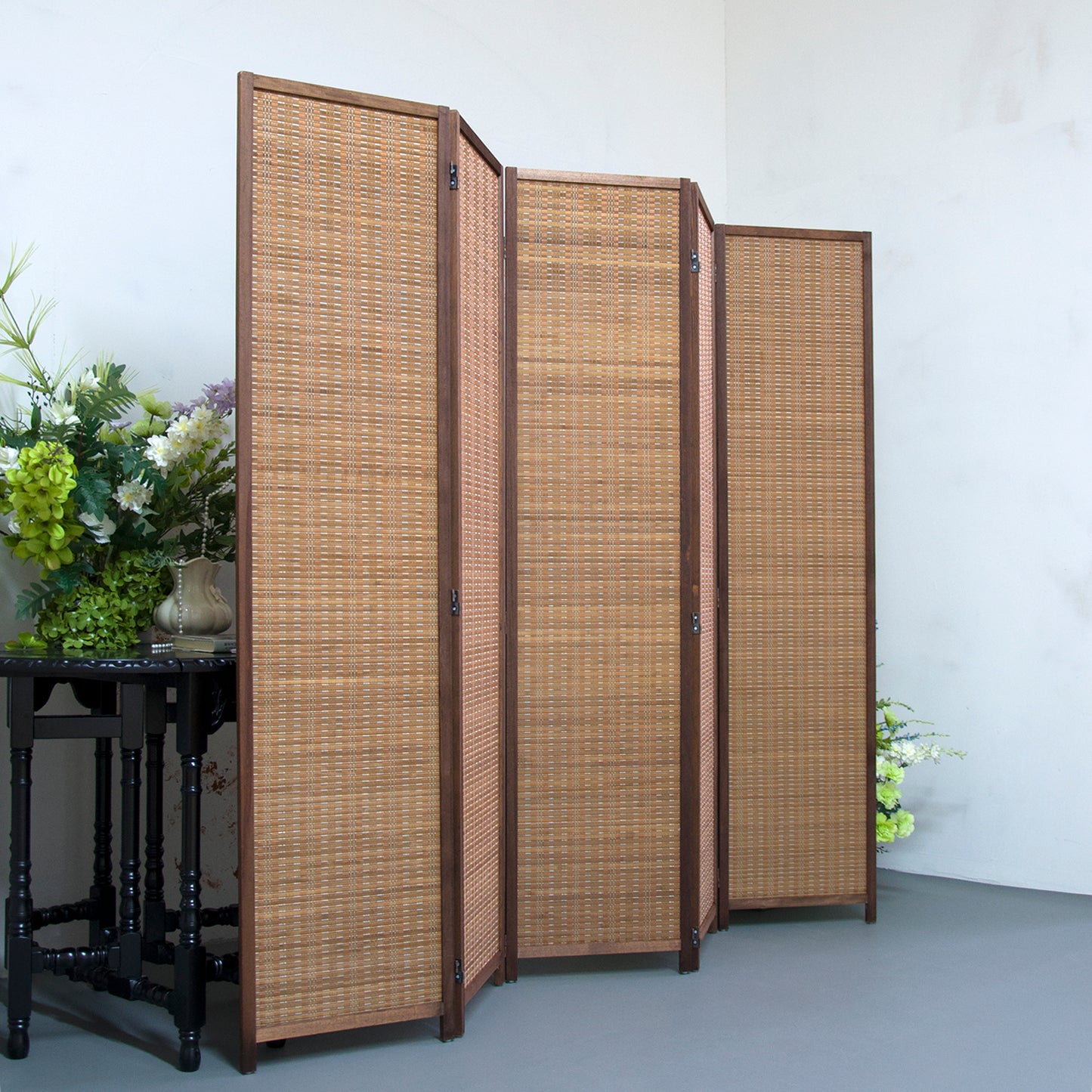 Loomveil 5 Panel Divider Screen Bamboo Room Divider Panel Screen for Room Seperation,67 inch Height