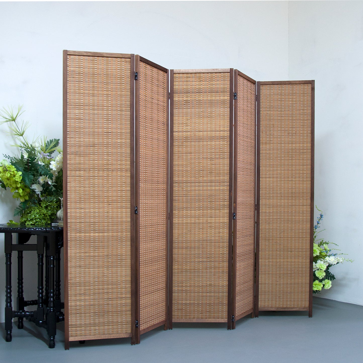 Loomveil 5 Panel Divider Screen Bamboo Room Divider Panel Screen for Room Seperation,67 inch Height