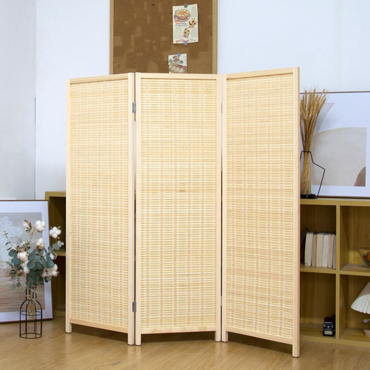Loomveil 3 Panel Divider Screen Bamboo Room Divider Short Panel Screen for Room Seperation,Beige,47.2 inch Height