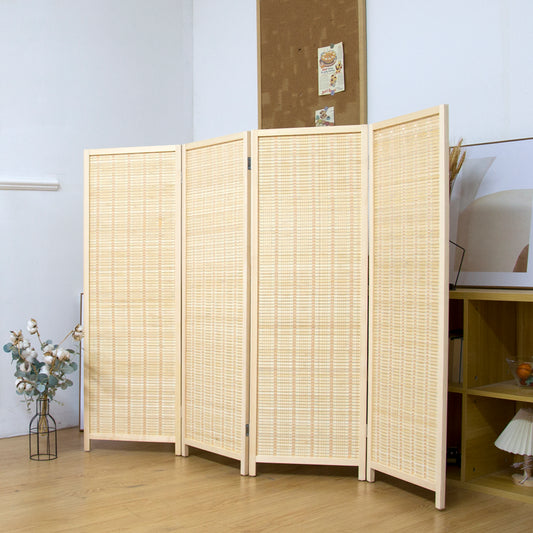 Loomveil 4 Panel Divider Screen Bamboo Room Divider Short Panel Screen for Room Seperation,Beige,47.2 inch Height